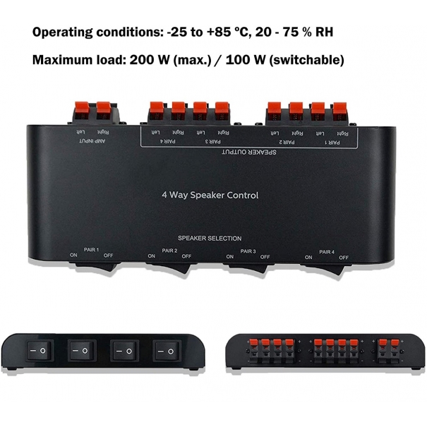Selettore Switcher per 4 canali con morsettiera 200W RMS Max 100W