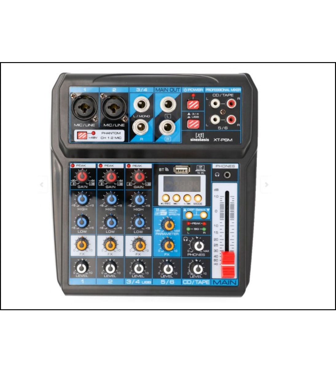 SINEXTESIS Mixer/Scheda Audio 6 canali, multieffetto DSP, interfaccia USB, lettore Mp3, Bluetooth