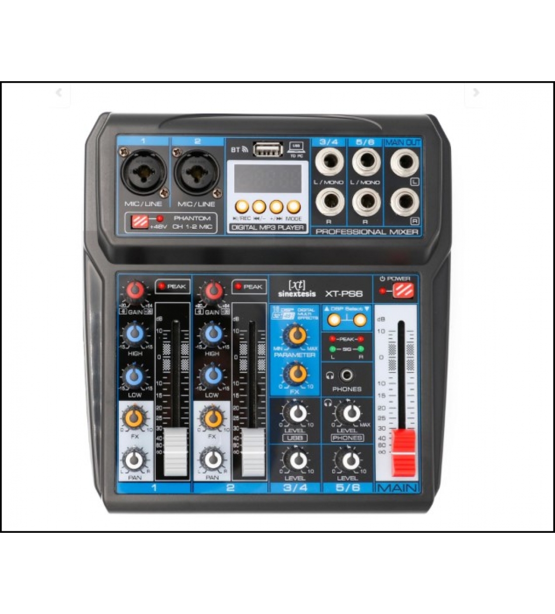 SINEXTESIS Mixer/Scheda Audio 6 canali, multieffetto DSP, interfaccia USB, lettore Mp3, Bluetooth
