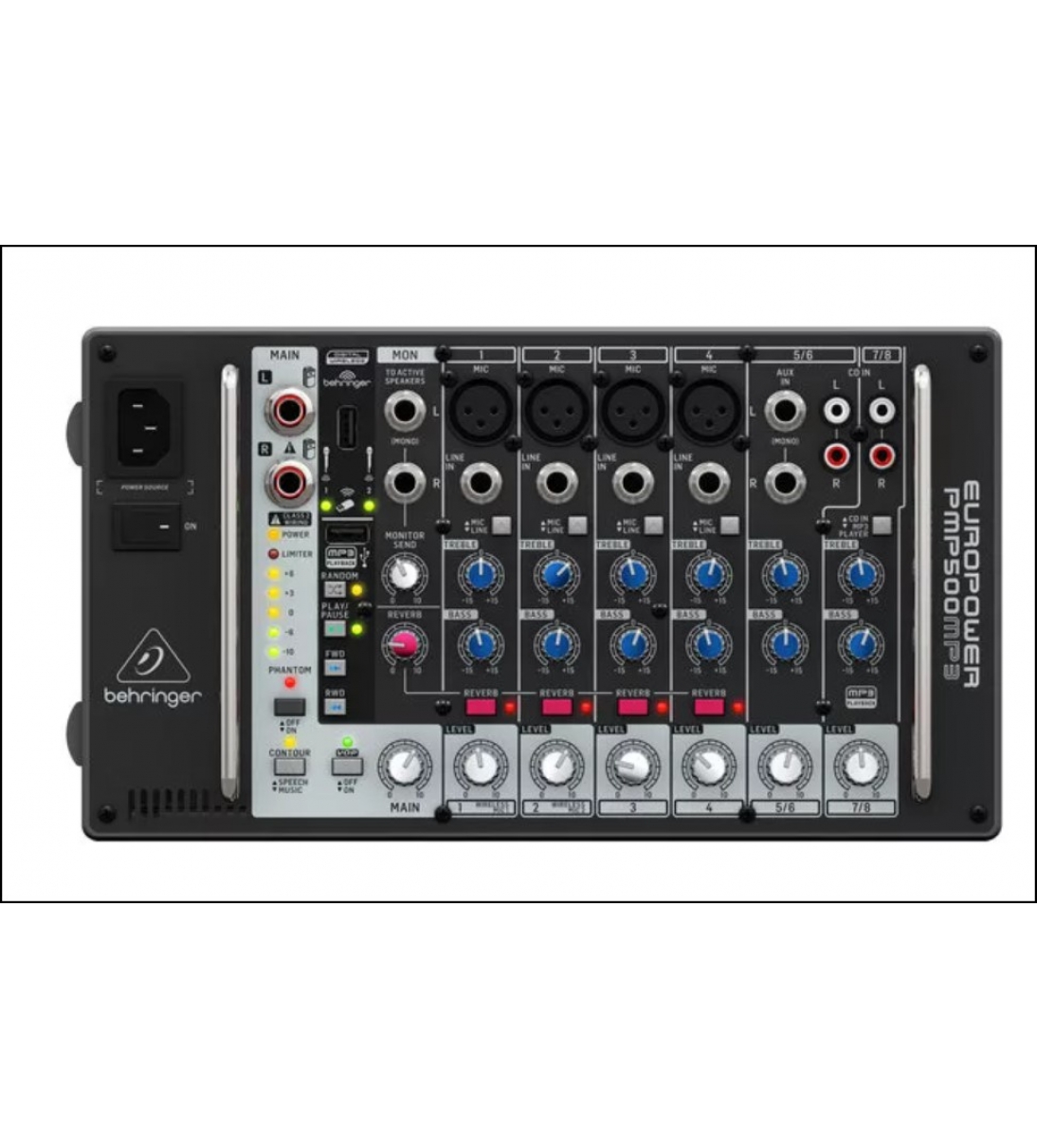 PMP500 MP3 BEHRINGER  MIXER AMPLIFICATO 8 CANALI CON LETTORE MP3 500W
