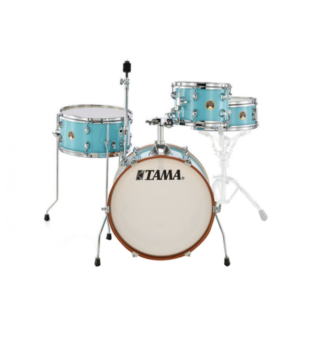 TAMA LJK48S-AQB Club Jam Aqua Blue riprende alcune idee dai kit vintage, come un supporto per piatti montato direttamente