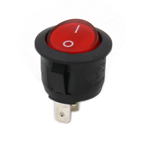 Interruttore a bilanciere rotondo acceso/spento, SPST, 3 terminali con luce rossa, 10 A, 250 V CA