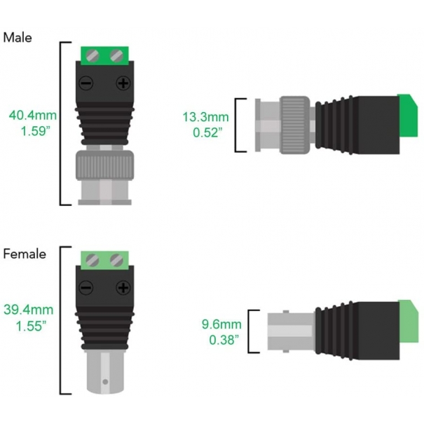 Connettore BNC Maschio Femmina Balun e Adattatore Terminale per Telecamera per Telecamere di Sorveglianza CCTV Coassiale/Cat5/Cat6