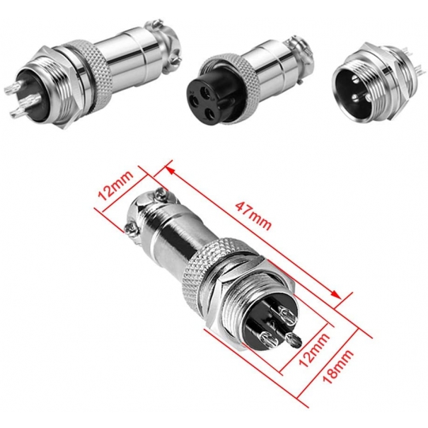 GX12 3-Pin Aviazione Spina Connettore, 5A 12mm Maschio Femmina Metallo Aviazione Spina Connettore