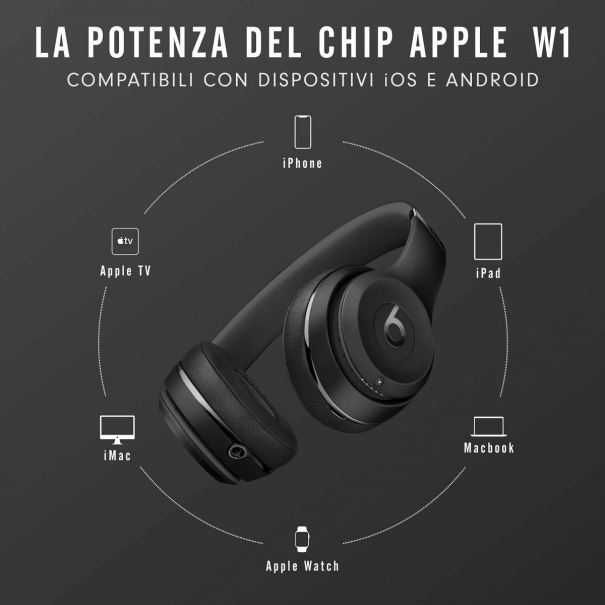 Cuffie Beats Solo3 Wireless Chip per cuffie Apple W1, Bluetooth di Classe 1, 40 ore di ascolto - Nero